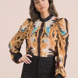Jealous Tomato Baroque Print Black Blouse Size Medium